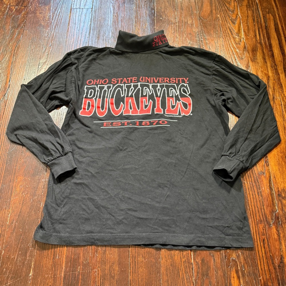 Vintage 90s Ohio State Buckeyes Shirt Mens L Black Turtleneck Long Sleeve